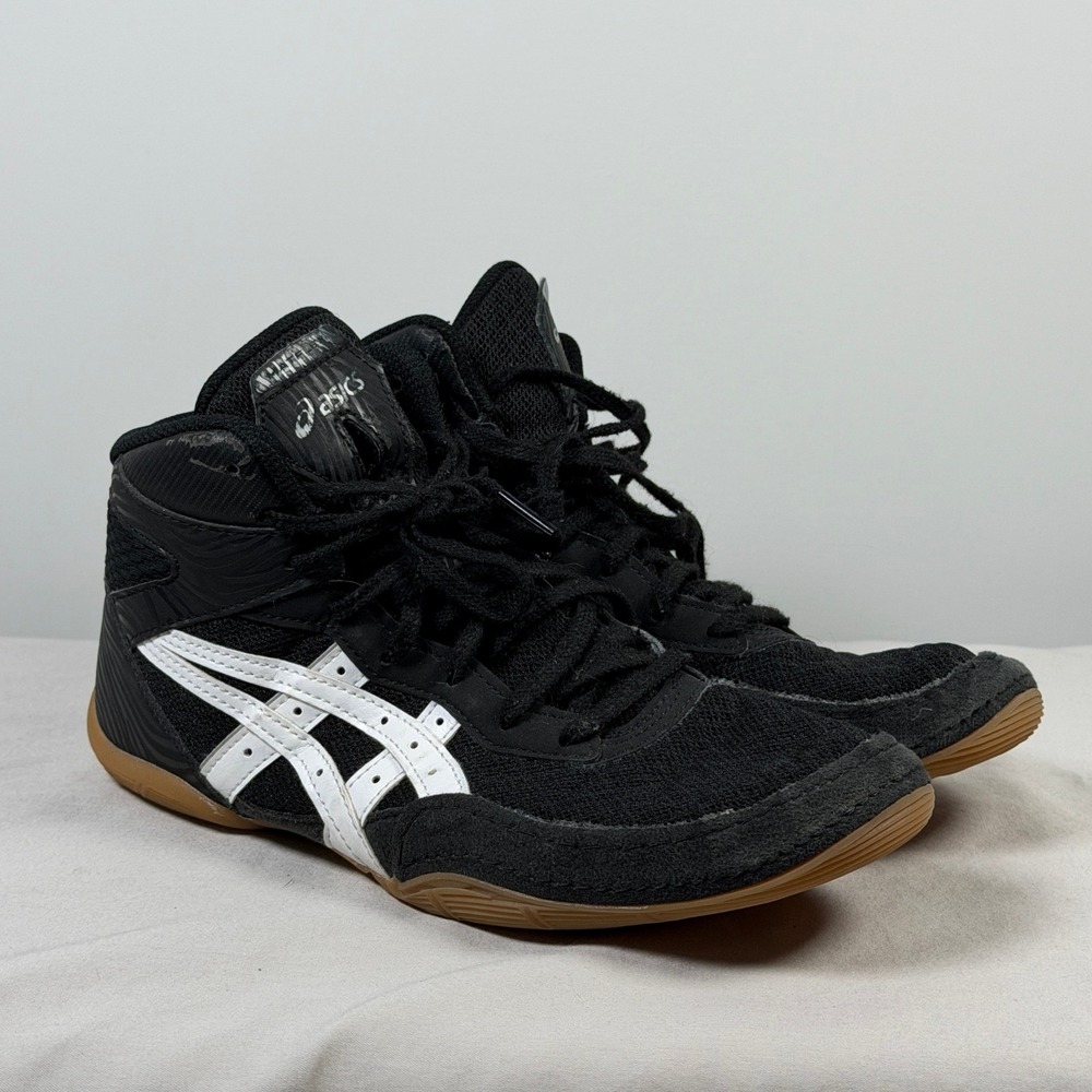ASICS Matflex 6 High Top Wrestling Shoes Mens 7.5 Black White Gum Rubber Sole
